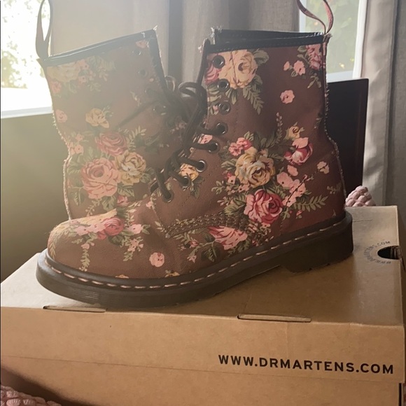 Dr. Martens Shoes - Brown Canvas Floral Doc Martens